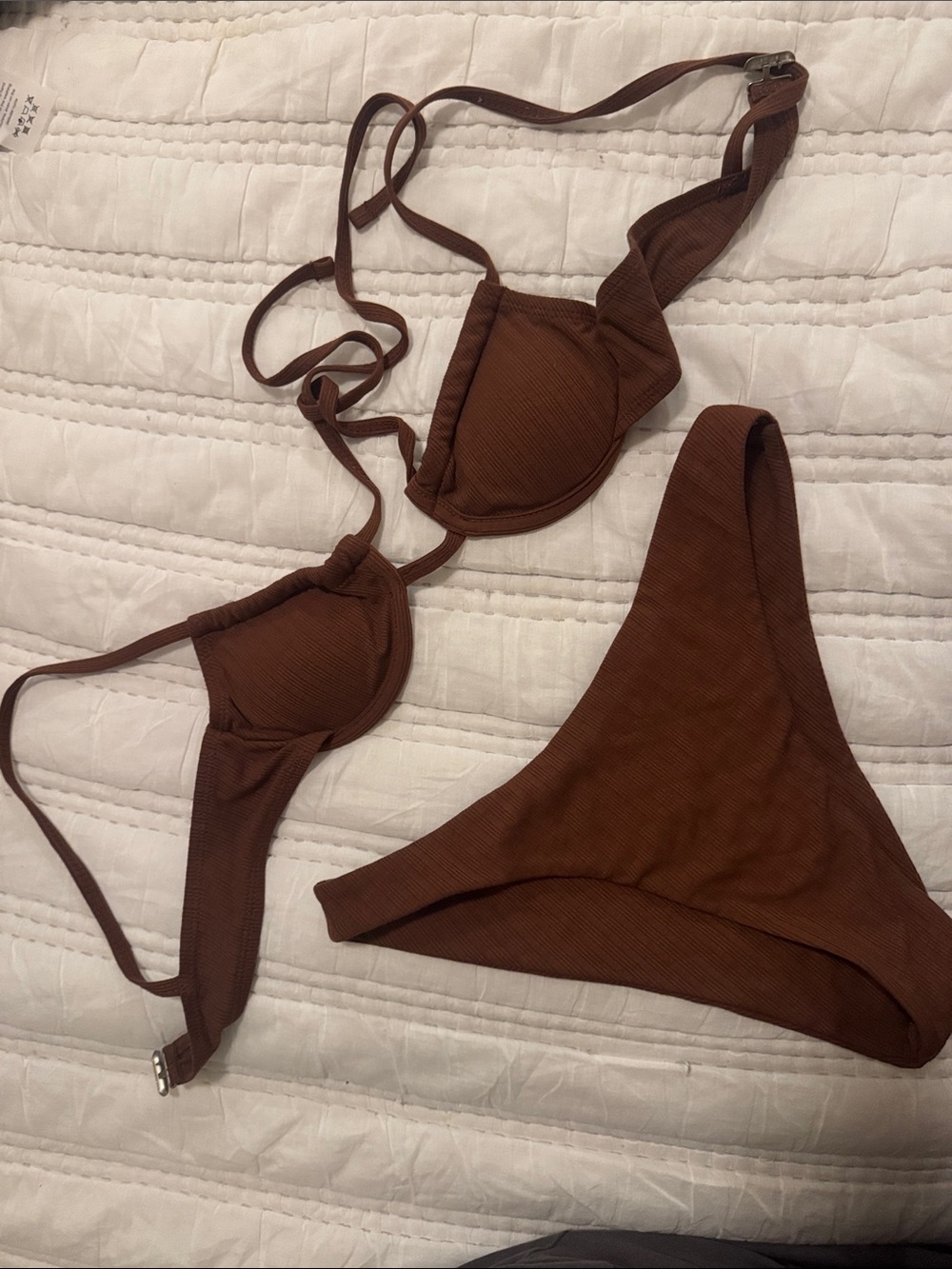 SHEIN Brown Ribbed Underwire Bikini Set